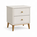 Comodino rettangolare in legno con 2 cassetti, bianco crema, 50 × 40 × 60 cm
