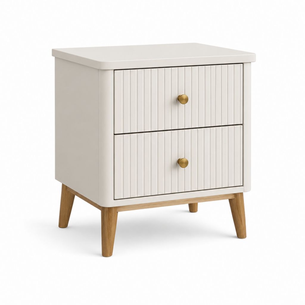 Comodino rettangolare in legno con 2 cassetti, bianco crema, 50 × 40 × 60 cm