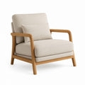 Poltrona imbottita con braccioli, rivestimento in poliestere beige crema e struttura in legno, 80 x 85 x 86 cm