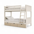 Letto a castello per bambini in legno bianco caldo e rovere naturale con scala e 3 cassetti, 207 x 105 x 180 cm, posti letto 90 x 200 cm