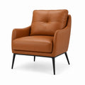 Poltrona da salotto in similpelle PU marrone cognac con gambe in acciaio nero, 76 × 82 × 88 cm