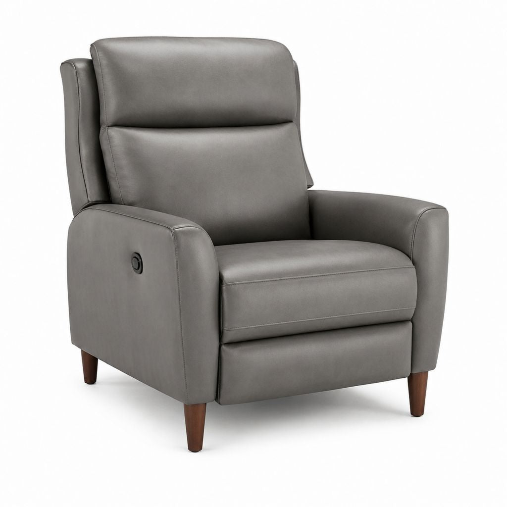 Poltrona reclinabile grigia con poggiapiedi in pelle sintetica, 78 x 91 x 105 cm