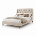 Letto matrimoniale imbottito in tessuto beige 172 x 218 x 120 cm per materasso 160 x 200 cm con testiera trapuntata e piedini in legno