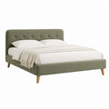 Letto matrimoniale imbottito verde oliva con testiera a bottoni, per materasso 160 x 200 cm, dimensioni 174 x 215 x 105 cm
