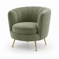 Poltrona a pozzetto in velluto di poliestere verde salvia con gambe in acciaio dorato, 80 x 75 x 78 cm