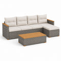 Set salotto da giardino 2 pezzi con divano angolare a 4 posti e penisola destra 240 x 160 x 85 cm, tavolino 110 x 55 x 40 cm, rattan PE, acciaio e legno, grigio e beige