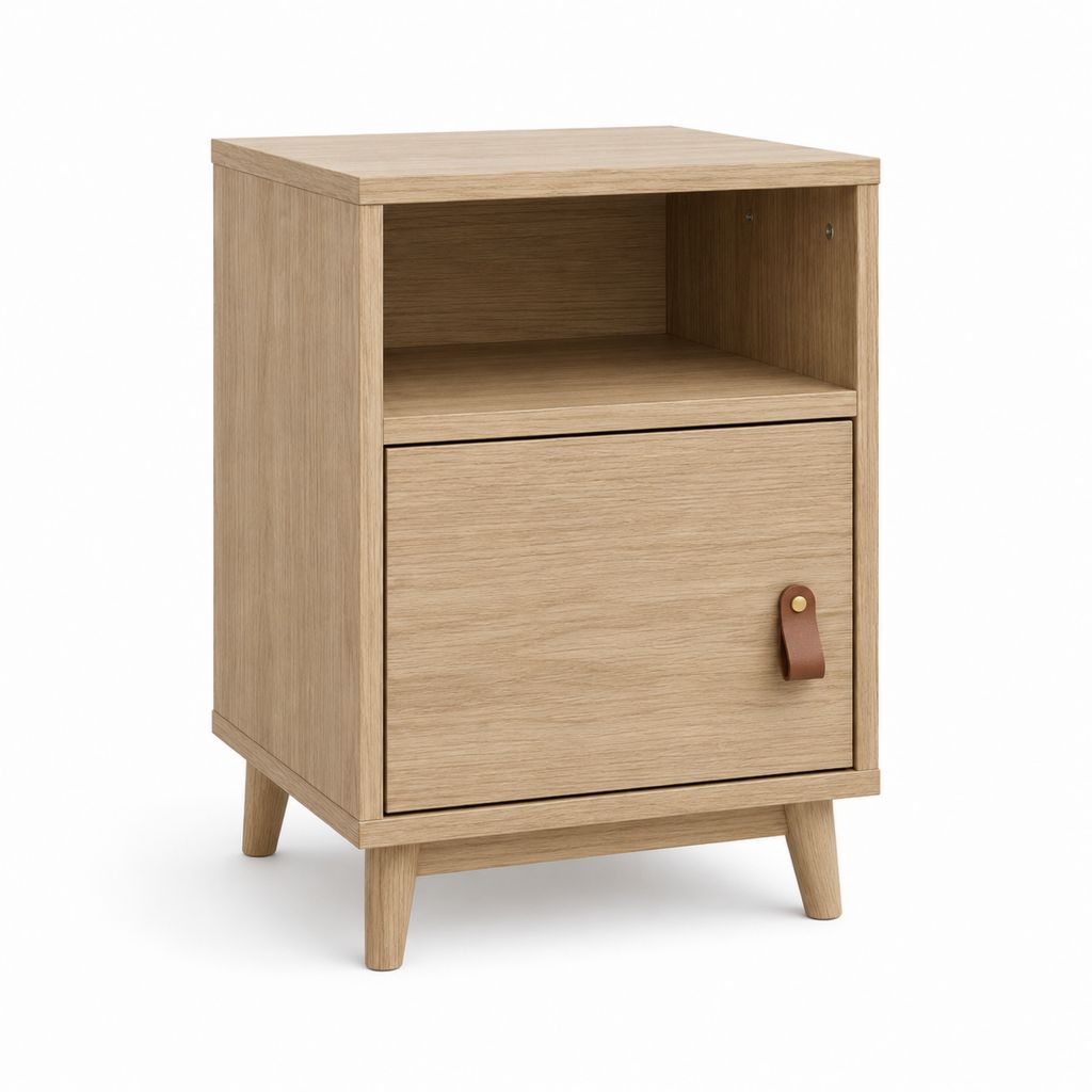 Comodino rettangolare in pannello truciolare melaminico effetto rovere naturale con vano aperto e anta, 40 x 35 x 60 cm