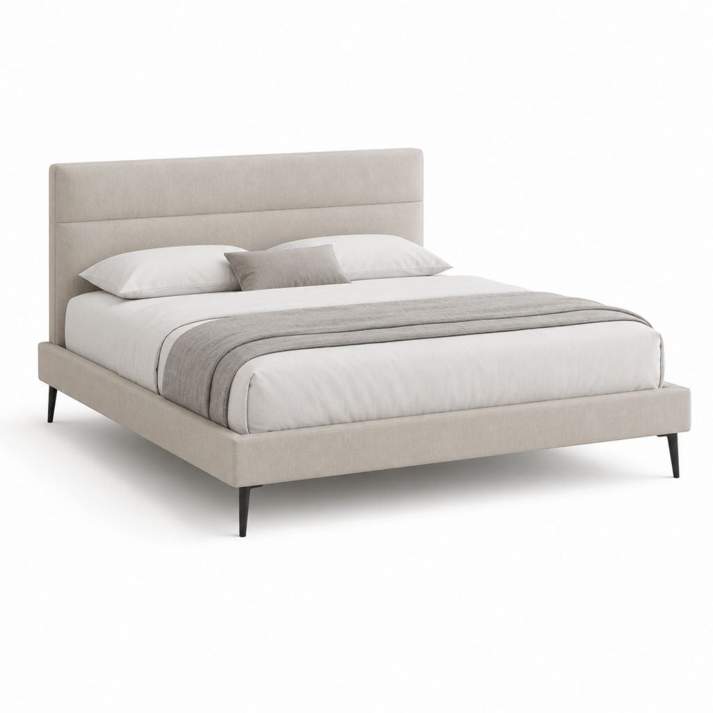 Letto matrimoniale imbottito in poliestere beige e nero 172 x 216 x 110 cm per materasso 160 x 200 cm