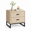 Comodino rettangolare in legno e metallo con 2 cassetti, rovere chiaro e nero, 50 x 40 x 60 cm
