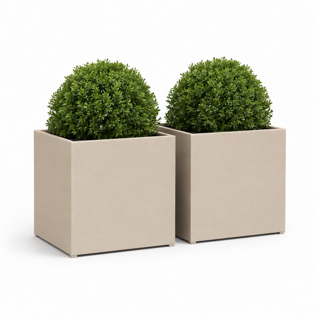 Set di 2 vasi da fiori quadrati in resina, 40 × 40 × 40 cm, tortora