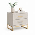 Comodino rettangolare con 2 cassetti in MDF e acciaio, beige e oro, 55 x 40 x 60 cm
