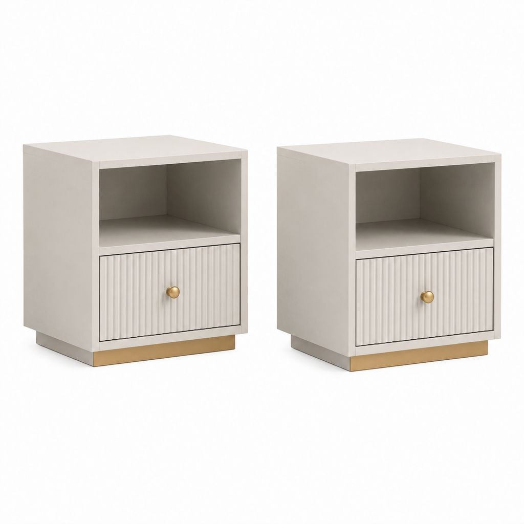 Set di 2 comodini rettangolari in MDF beige e oro con cassetto e vano aperto, 40 × 35 × 50 cm