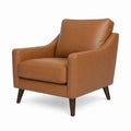 Poltrona imbottita squadrata a 1 posto in similpelle PU cognac con gambe in legno massello, 82 x 88 x 89 cm