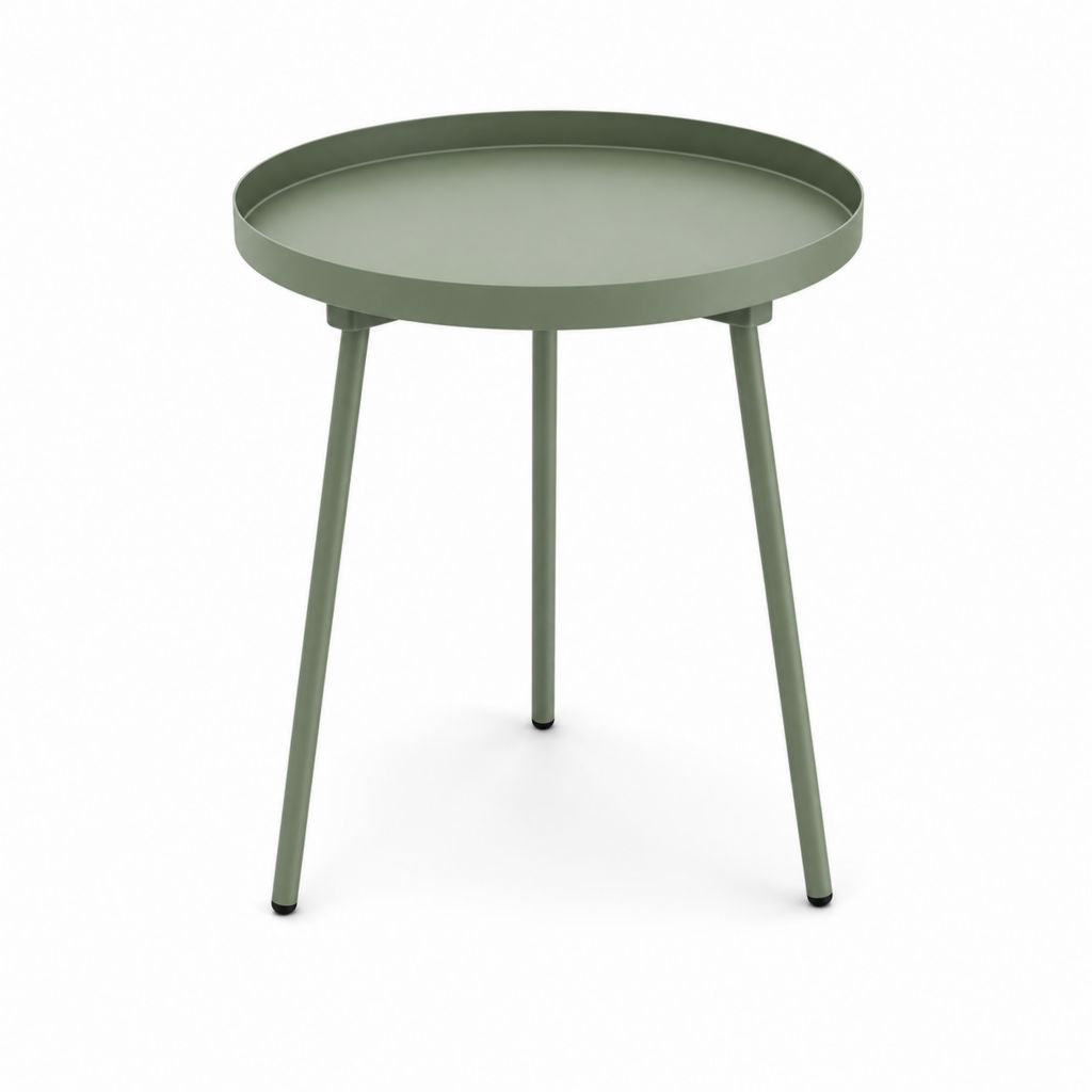 Tavolino laterale rotondo in acciaio verniciato verde salvia, Ø45 × H50 cm