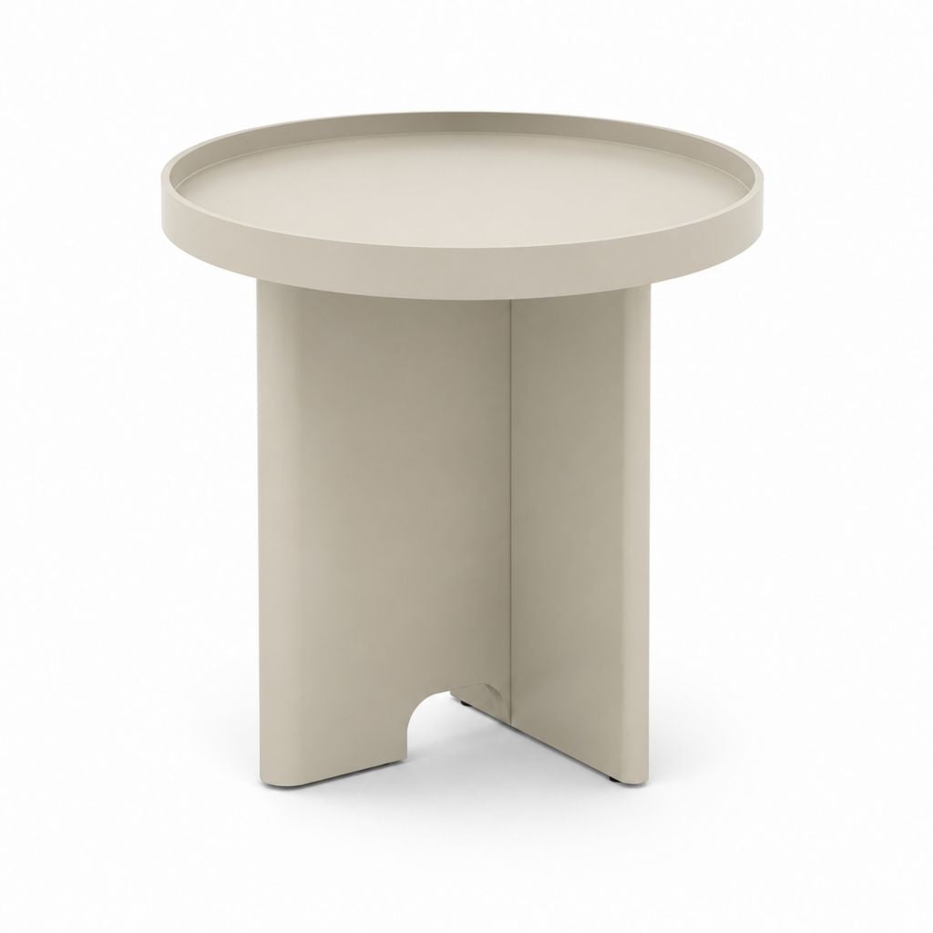 Tavolino laterale rotondo in acciaio verniciato beige Ø 45 × 50 cm